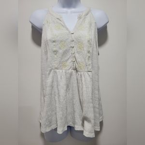 Women's Cable and Gauge White high neck Tank Top with floral detail - Small